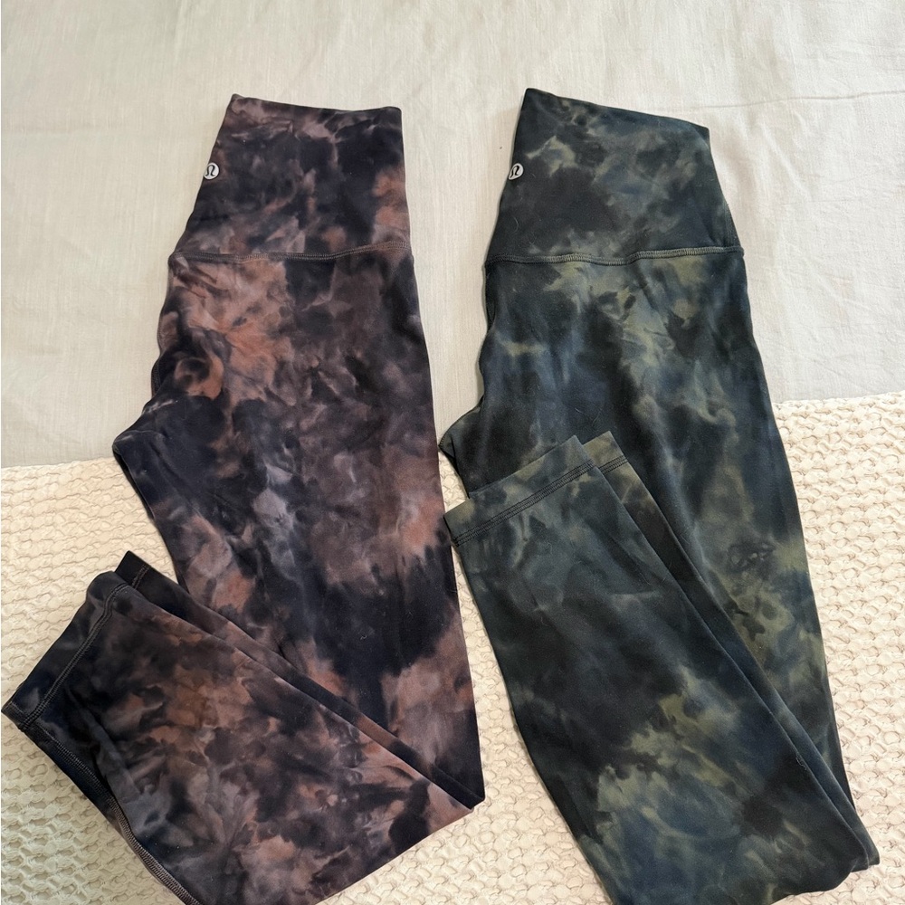 Lululemon Tie-Dye High Waist Leggings Set - Black/mauve & Black navy/Olive